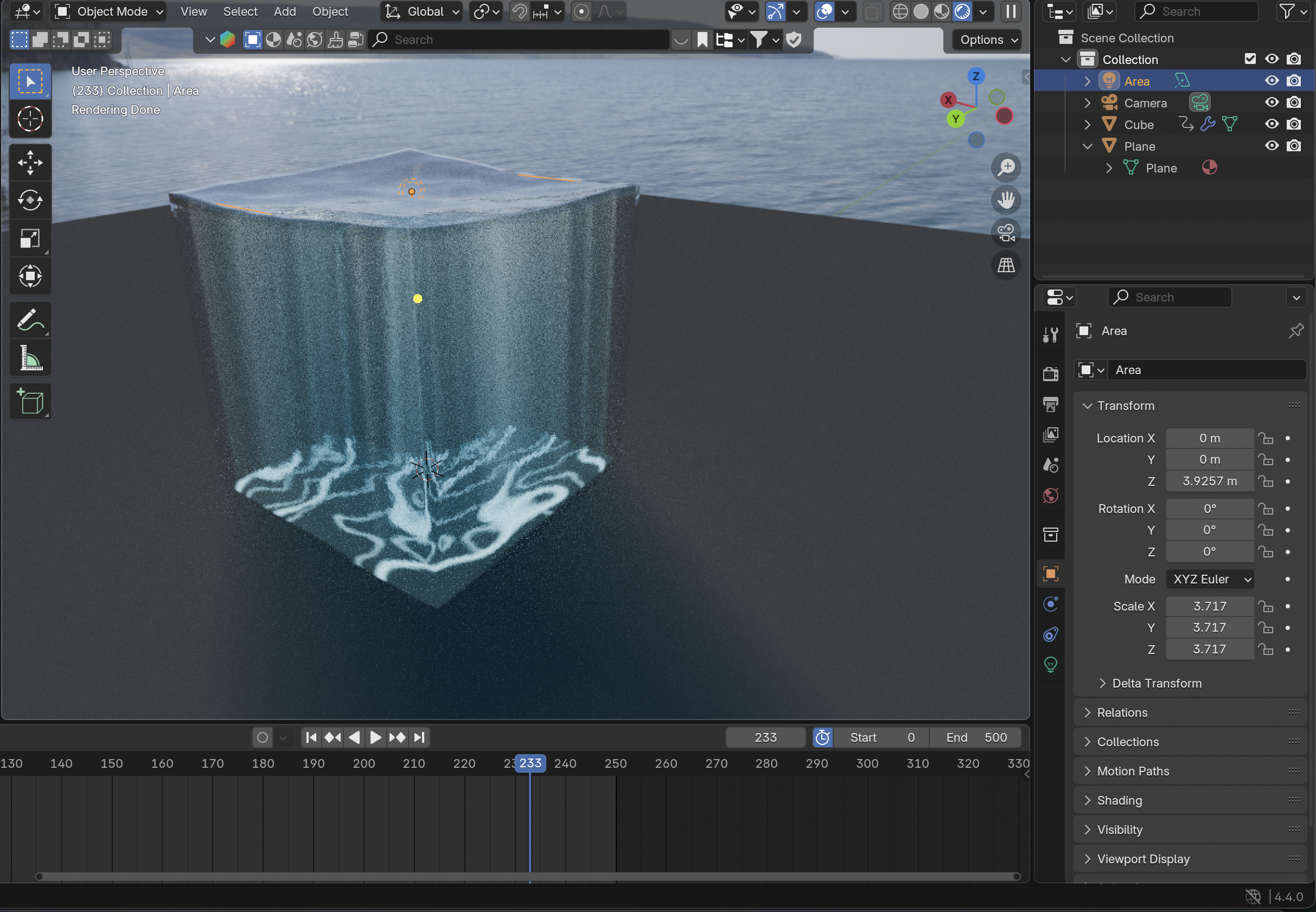 Water simulation and caustics shader test in Blender