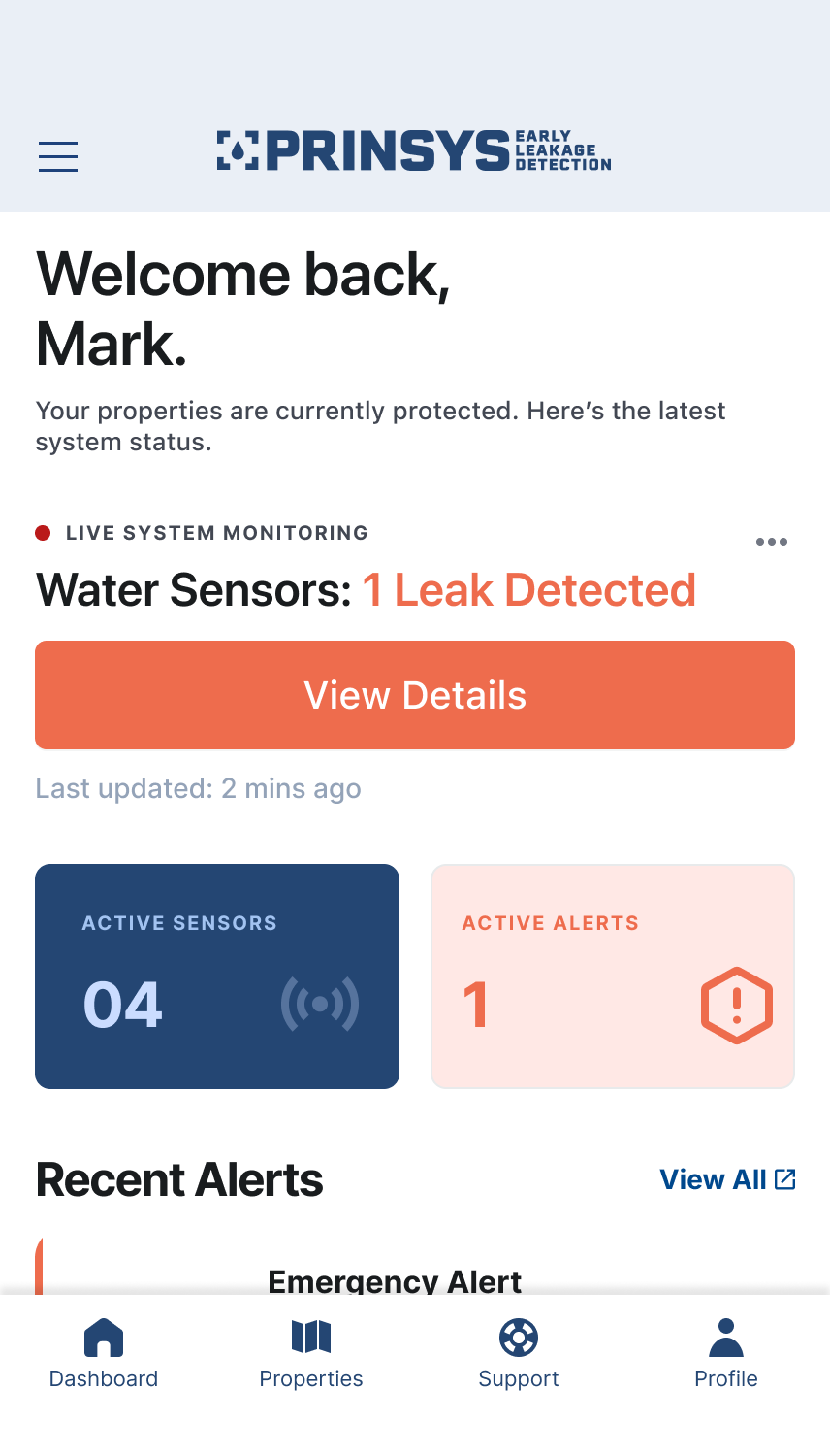 Property monitoring flow, screen 1