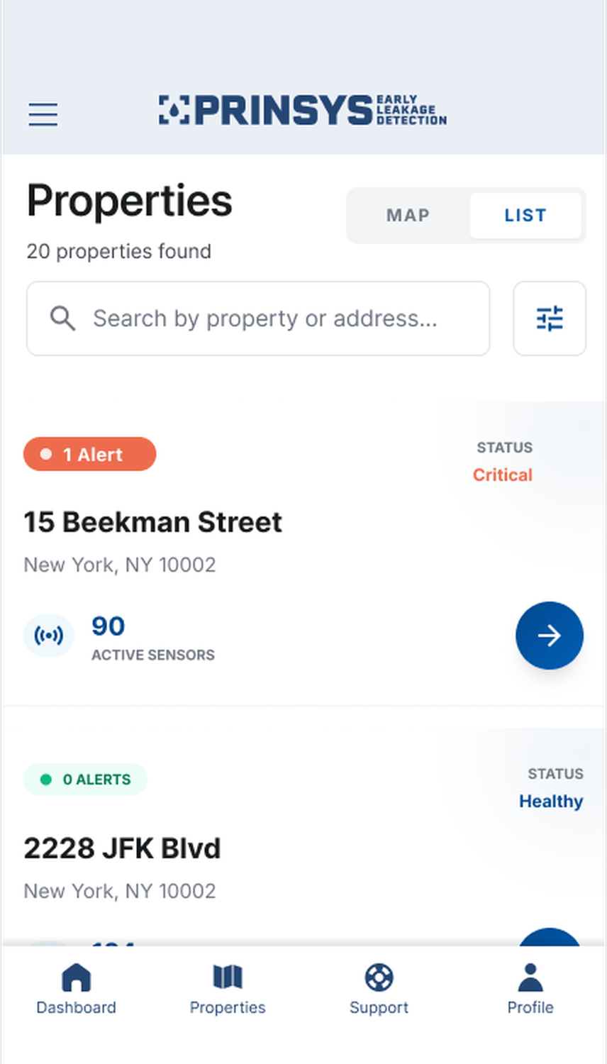 Property monitoring flow, screen 2