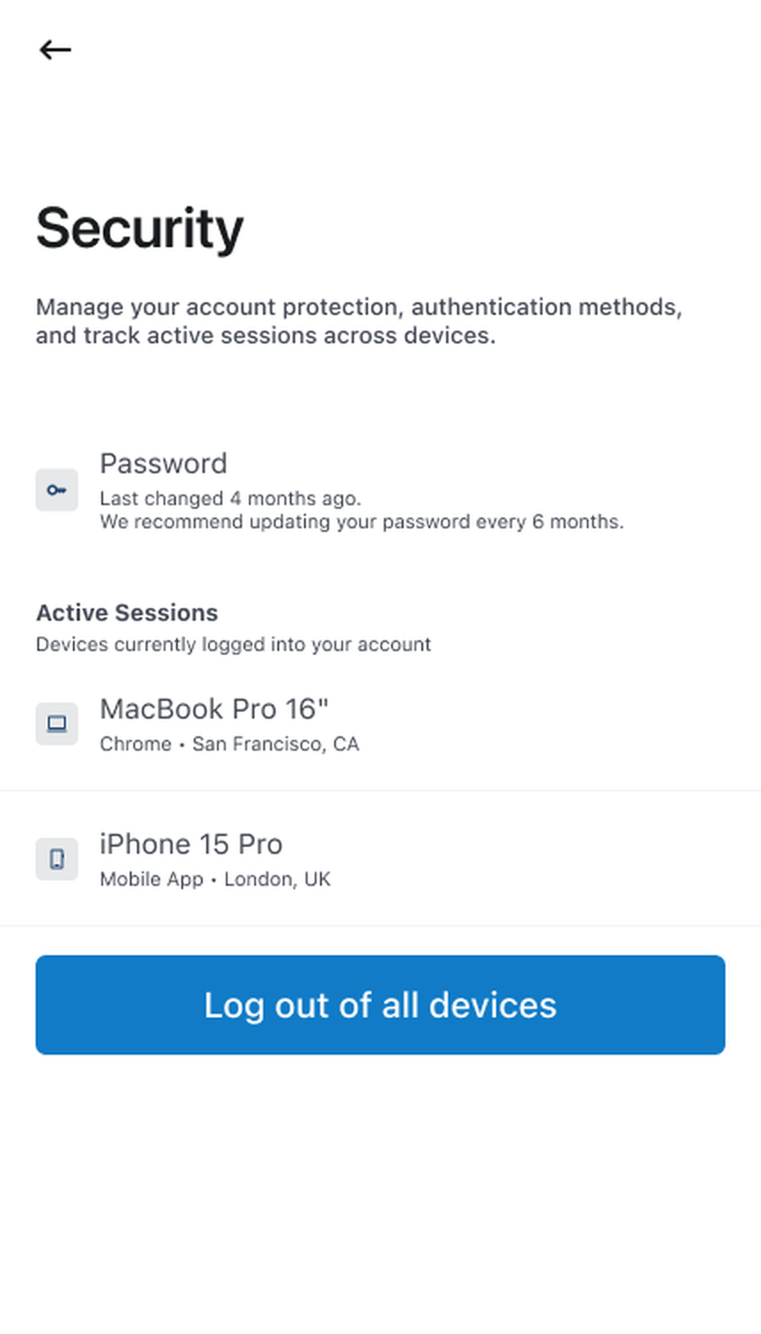 Account management flow, screen 3